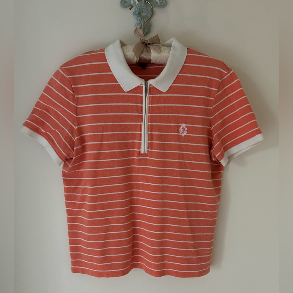 Vintage Peach and White Stripe Ralph Lauren Polo 
Size: Medium 
EUC